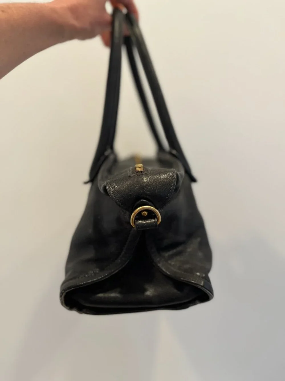 Black Leather Maiyet Bag with Detachable Shoulder Strap